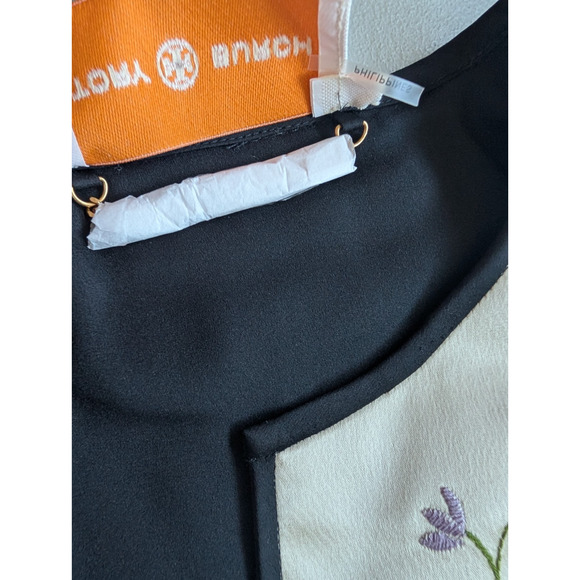 NWD Tory Burch Embroidery Quilted Open Front Satin jacket Sz 6 Pale Stone 1G474 - Picture 12 of 14